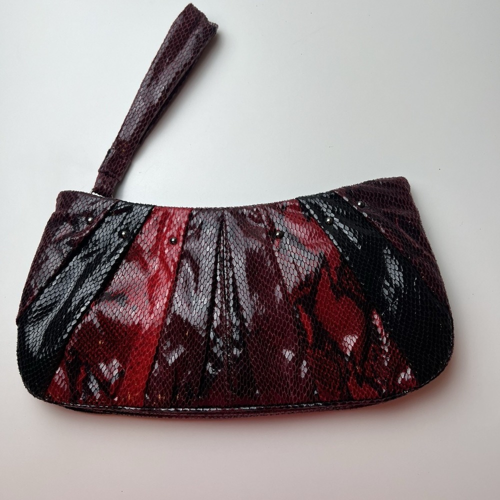 Nine West Y2k Faux Leather Snake Skin Wristlet Bag Clutch Evening